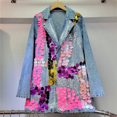 Artistic Sequin Denim Blazer - Spring Chic